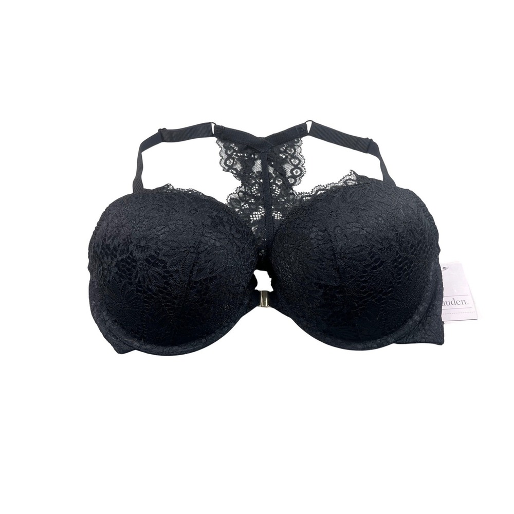 Auden Bra 40C Black Lace Plunge Push Up Racerback Underwire NWT